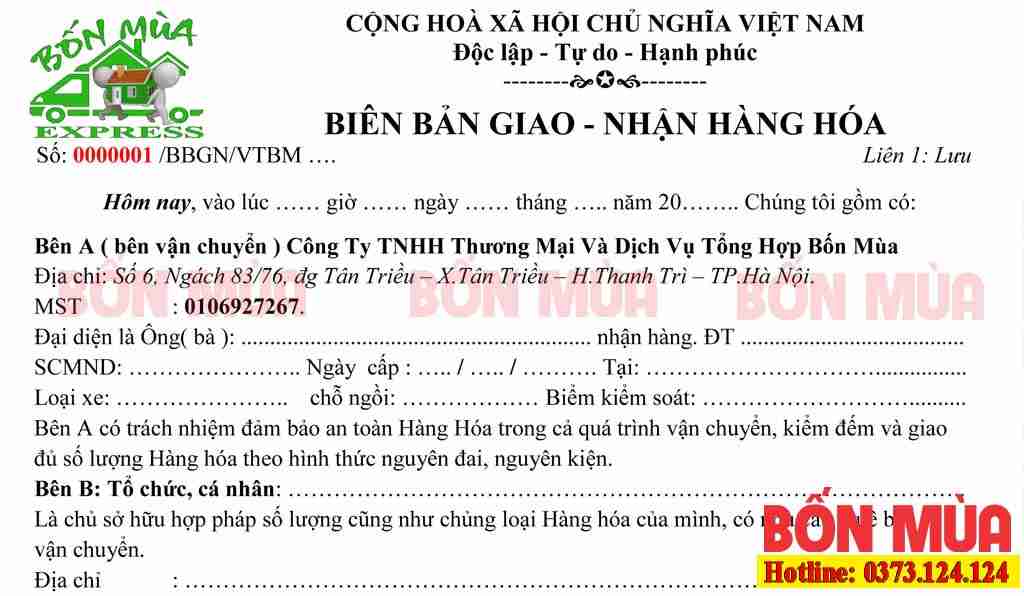 Mẫu biên bản giao nhận hàng hóa mới nhất năm 2024